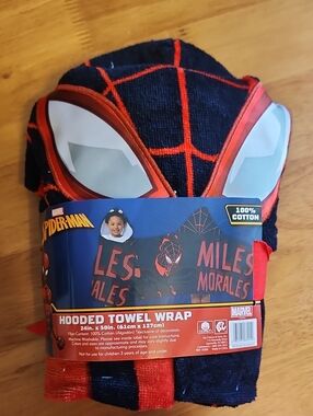 NWT Marvel Miles Morales Hooded Towel Wrap - Black & Red